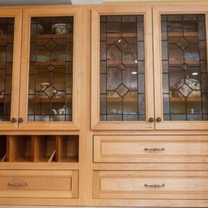 Display Cabinets with Mail Center and Storage Pantry